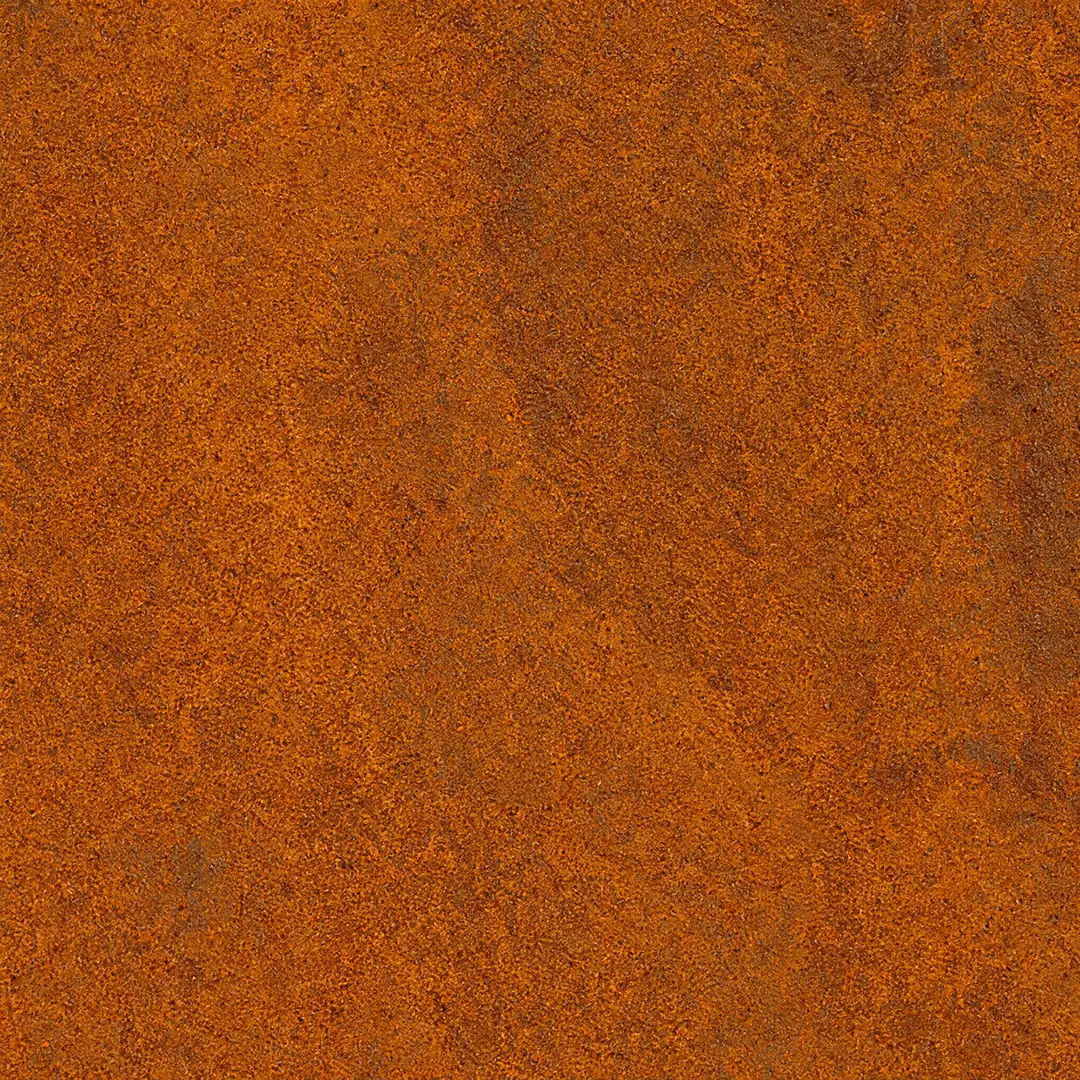 Farbmuster Cortenstahl in Nahaufnahme: warme, orangebraune Edelrost-Patina für Hochbeete und Pflanztröge